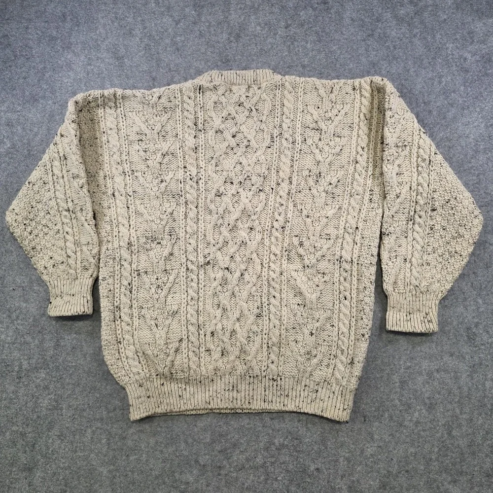 Brambles Sweater Mens Large White Wool Cable Knit Crewneck Pullover Heavyweight
